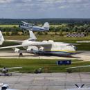 Antonov An-2 flyover of An-225 at Gostomel Airport